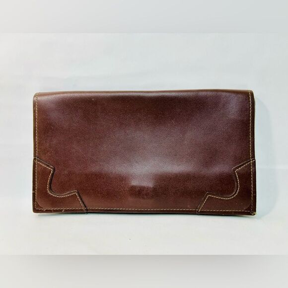 VNTG Mid-Century Brown Leather Fold Over Envelope Carrier Clutch 12.25” x 6.75” - Picture 1 of 14